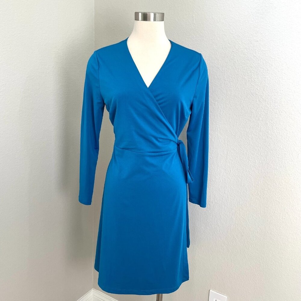 Alexia Admor Womens Medium Blue Long Sleeve Stretch Wrap‎ Dress V Neck